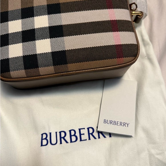 Burberry Check Crossbody Bag in Tan, Black & White - Picture 4 of 5